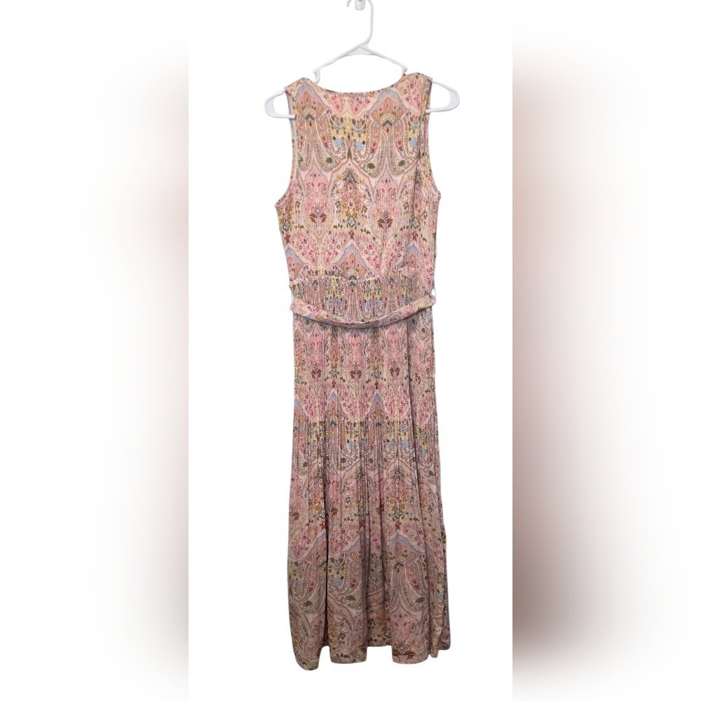 T Tahari Women's Pink Pleated Belted Faux-Wrap Maxi Dress Size M - Picture 3 of 14